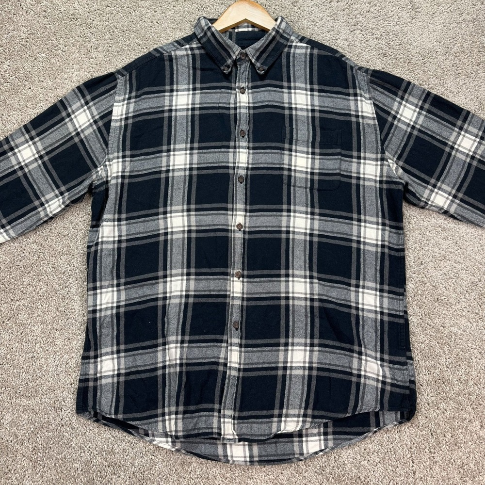 Croft Barrow Shirt Mens Large Black White Buffalo Check Button‎ Down Long Sleeve
